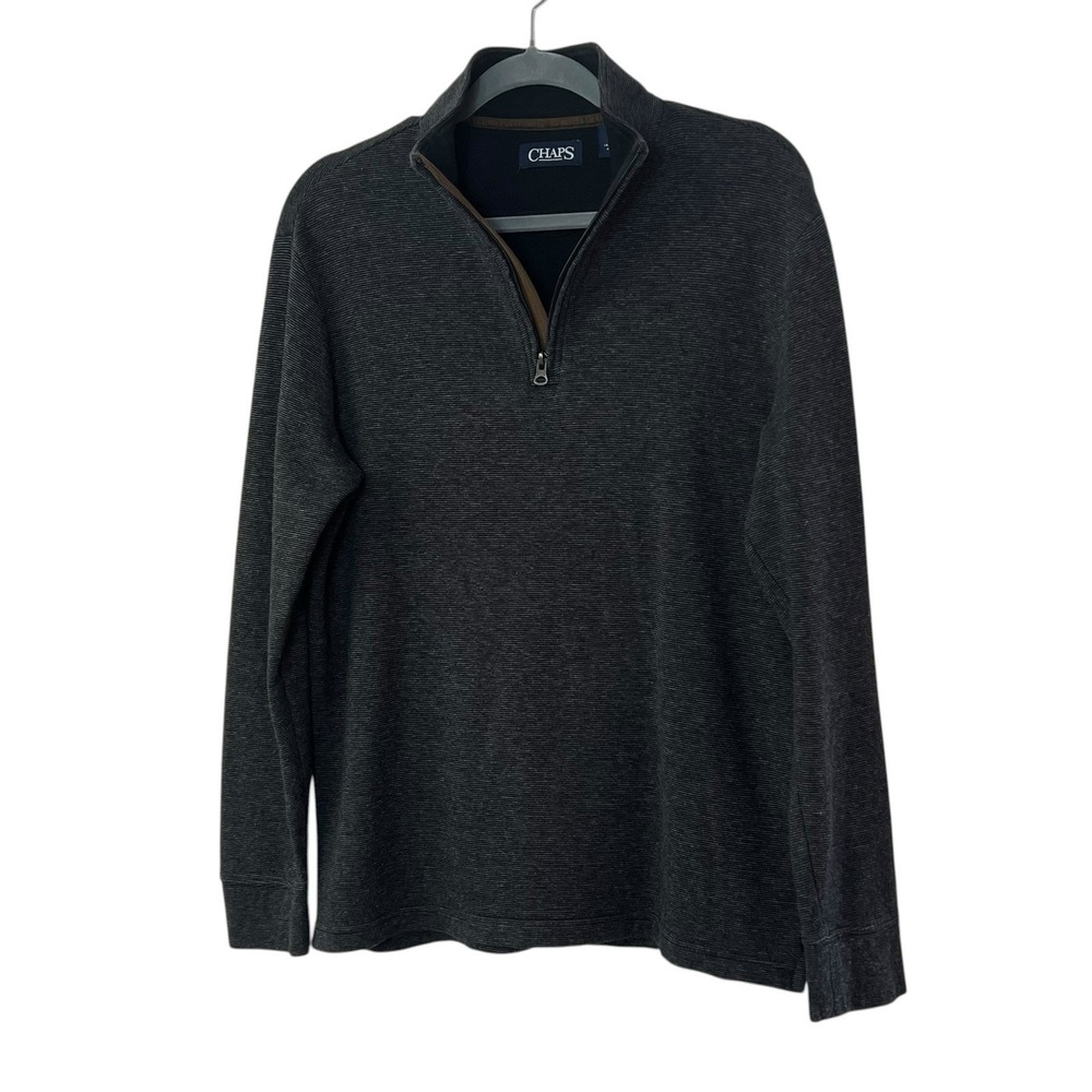 Chaps Men's Dark‎ Gray Mock Neck Quarter Zip Sweater Size M Cotton Blend